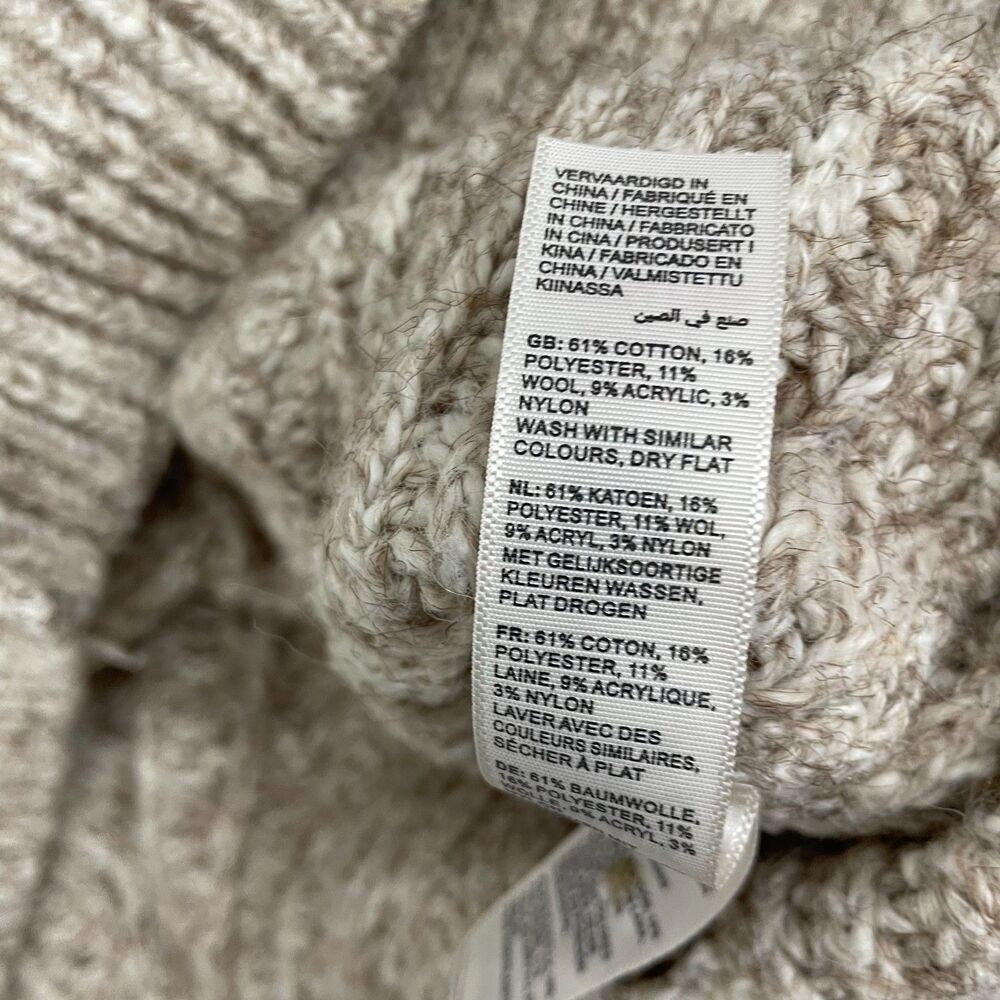 Fat Face Cable Knit Cardigan Women 12 Oatmeal Wool Blend V-Neck Button Sweater - Picture 6 of 10